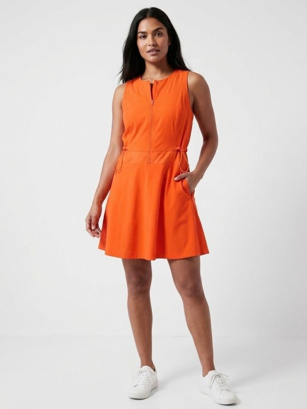Athleta Expedition Dress Womens 6 Orange Zip Front Drawstring Waist Pockets